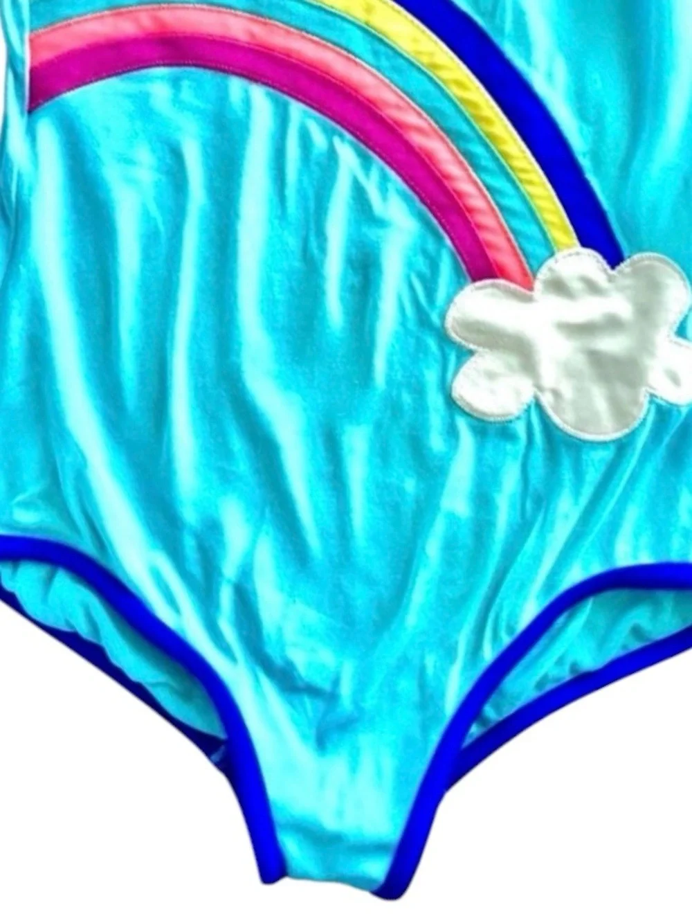 Mini Boden Girls Swimsuit 🌈 Aqua Rainbow Appliqué One‑Piece Size 7–8Y 128 cm